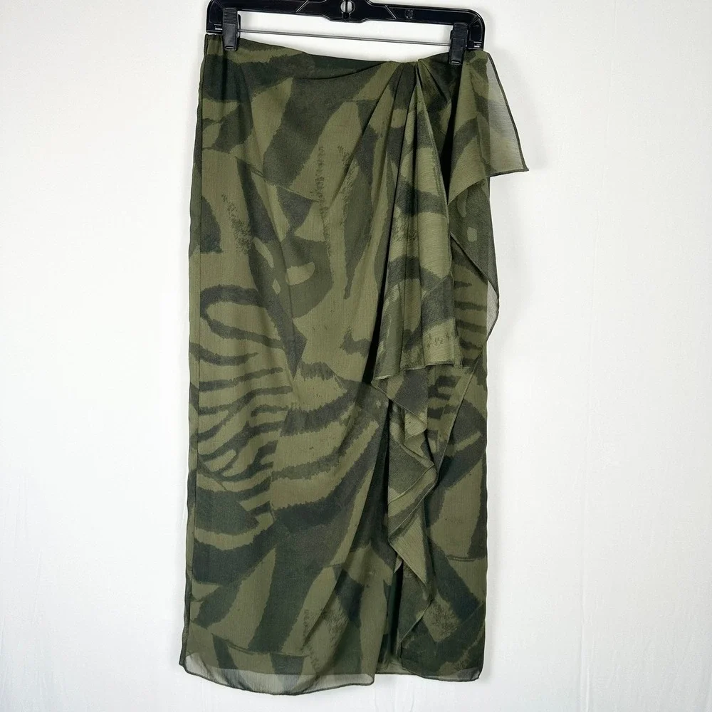 LAUREN Ralph Lauren Black Label Midi Skirt Women 4 Zebra Print Garden Party Boho
